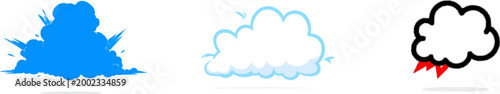 A vibrant blue comic-style boom impact dust cloud with clean sharp edges and a minimalist graphic design is isolated on a pure white background, perfect for use in 2D games or animations