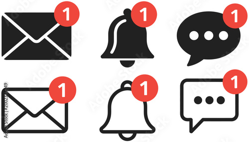 Vászonkép Notification icon set, new email and message icons for social media chat, commun