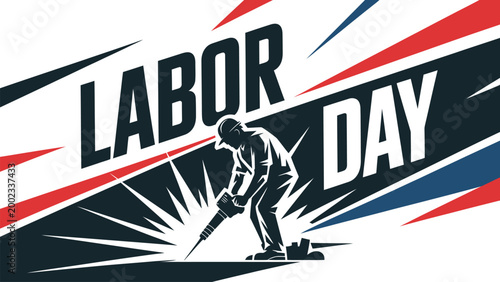 Happy Labor Day Patriotic Calligraphy Lettering with Stars and Fireworks