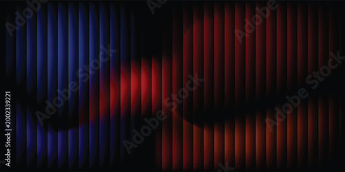 Abstract vertical lines background with blue and red neon glow on black. Modern dark tech pattern for futuristic gaming, music posters, and electronic digital business designs.