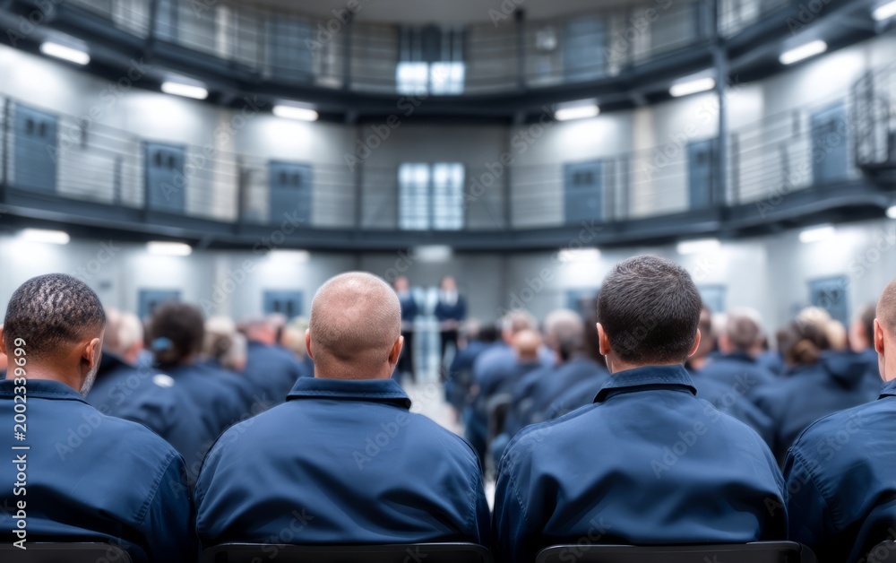 Fototapeta premium Gathering in a Hall with Tiered Seating Arrangement for Conference or Meeting
