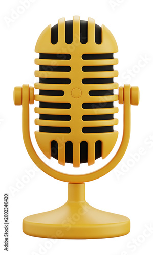 3D Vintage Microphone Icon in Yellow and Black for Media and Audio Branding
