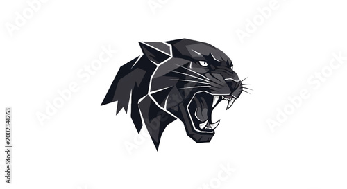 Photography Black Panther Head Logo Geometric Roaring Mascot Illustration for Sports and Branding