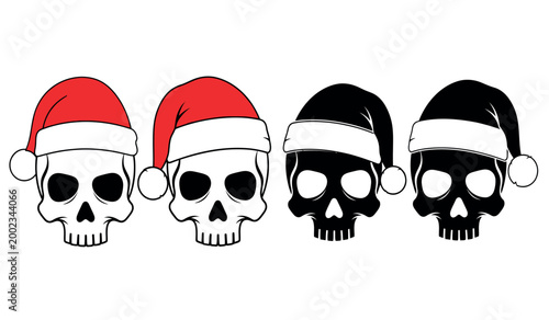 Spooky skulls in santa hats a halloween and christmas fusion image