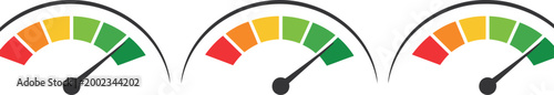 Speedometer meter with arrow and red orange yellow green indicators