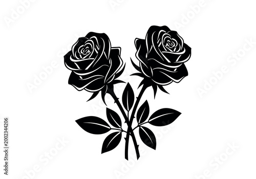 Принти на полотні Elegant black and white silhouette of two blooming roses with stems