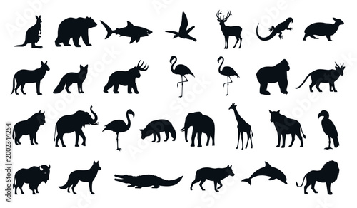 Diverse animal silhouettes a collection of wildlife representations in black