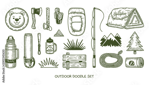 Camping vector illustration outdoor adventure gear wilderness elements for vector design
