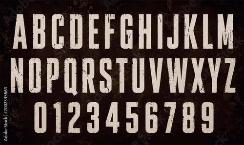 Photos Vintage Grunge Alphabet and Numbers Set - Distressed Industrial Typography Vecto