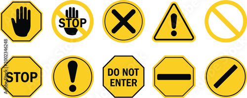 Stop do not cross ban forbidden exclamation and alert mark vector icon set