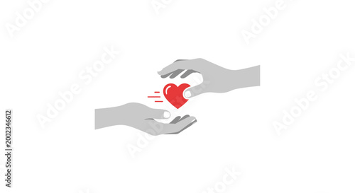 Two hands passing a red heart.