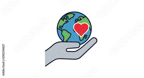 A hand cradling the Earth with a heart.