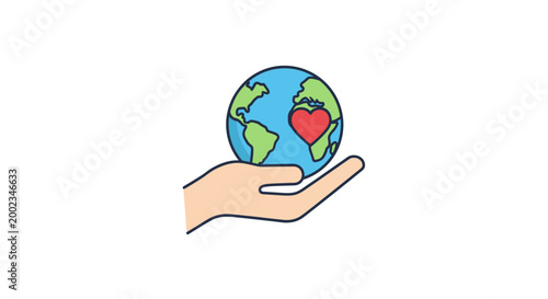 Hand holding the Earth with a heart.