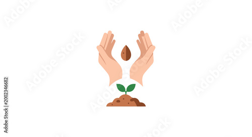 Hands nurturing a young plant growing.