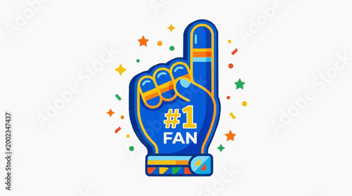 A vibrant illustration of a fan's enthusiastic support, rendered with vivid colors and bold lines. The imagery depicts a foam finger, emblematic of sports fandom, against a clean backdrop.