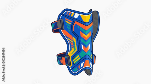 A vibrant shin guard. A close up on the equipment used in sports to protect the leg. 