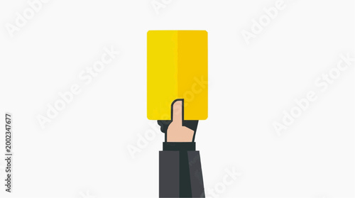 A symbolic illustration of a referee's hand holding a bright yellow card, signifying a warning or penalty in a sport setting. This image focuses on the core element.