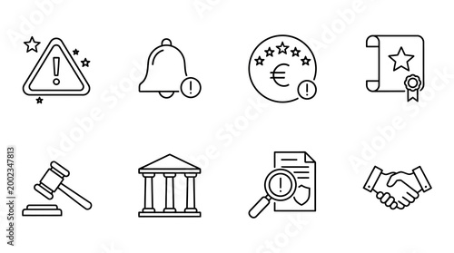 Set of Legal Compliance and Business Ethics Line Icons on White Background