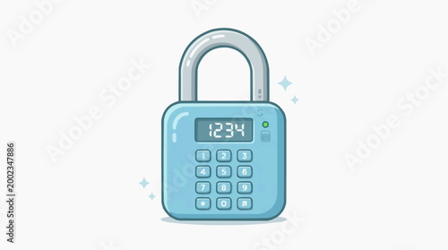 A digital padlock, a symbol of security and modern technology, displays its combination on its screen. The illustration uses bright colors and clean lines.