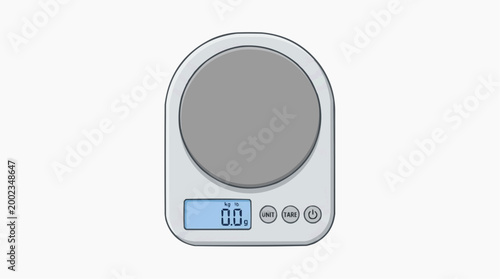 An illustration showcases a digital scale from a top view, highlighting its precise measurements and modern design. It provides a visual representation for weighing items with clarity.