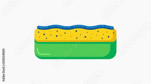 A vibrant and clean kitchen sponge, presented in a clean, graphic style, perfect for illustrating cleaning products, domestic life, or hygienic practices.
