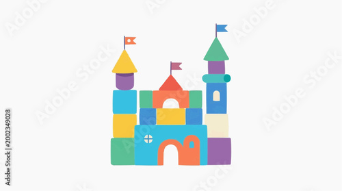 A whimsical castle constructed from colorful building blocks, representing creativity and imagination. with the cheerful display of colors.