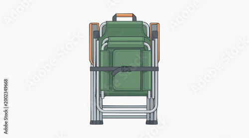 A practical, folded, green folding camping chair is meticulously photographed to provide a detailed view of its compact form and functionality. Focus is given to its design and utility.