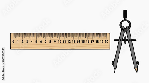Accurate measurement: a compass and ruler, tools in the realm of geometry, perfectly suited for the exploration of lines, arcs, and angles.