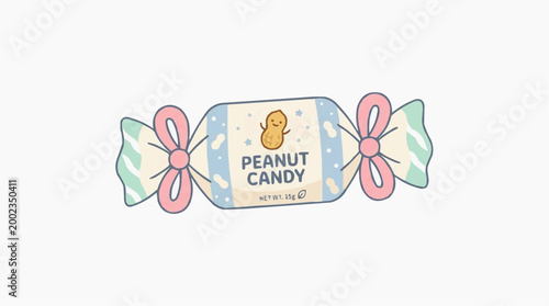 A delightful piece of candy, wrapped in a cheerful package with a happy illustration, promising a sweet and satisfying treat for any occasion.