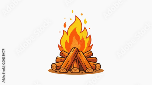 A cozy illustration of a campfire, featuring the dance of flames against a backdrop. An ideal image for projects needing warmth and rustic charm, evoking a sense of adventure and nostalgia.