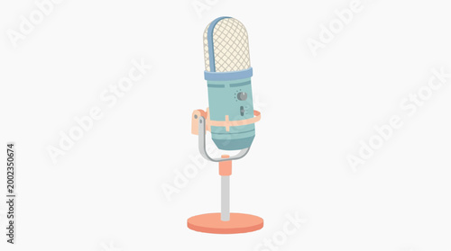 An artistic, elegant studio microphone, designed for a professional podcasting and recording. It is captured with clean lines and soft colors that evokes a sense of both modernity and simplicity.