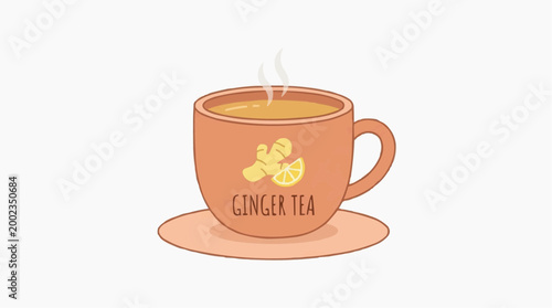 A comforting illustration of ginger tea in a mug, ideal for wellness content. The illustration showcases a warm mug of ginger tea with a citrus, perfect for evoking feelings of health.