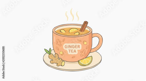 A comforting cup of ginger tea with fresh ingredients, a cozy and healthy treat for any time of day.