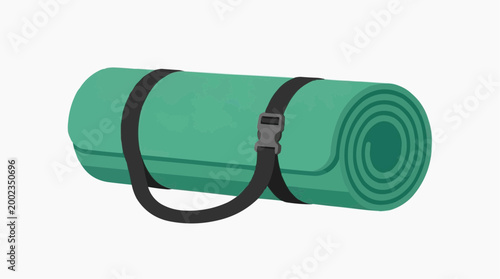 A rolled yoga mat, secured with straps, perfectly illustrates fitness, wellness, and self-care in a concise and appealing manner.