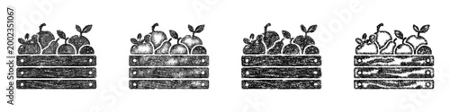 Sketch wooden produce box icon design set