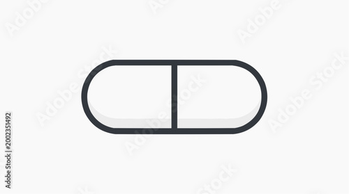 A minimalistic and graphic representation of a medical capsule, symbolizing health, medication, and treatment. The design is clean and versatile, conveying a sense of simplicity and directness. 