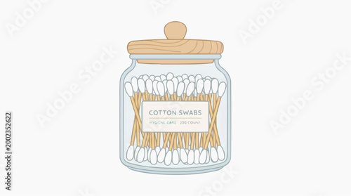 A jar of cotton swabs, a simple yet essential tool for personal care and hygiene, embodies cleanliness and gentle touch.
