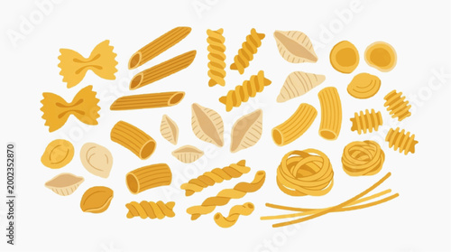 A vibrant assortment of pasta shapes creates a delightful visual feast, embodying the essence of Italian culinary heritage. capturing the essence of Italy.