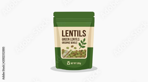 A vibrant package of green lentils, artfully displayed, showcasing the freshness and organic nature of these nutritious legumes. The packaging conveys a sense of quality and health.