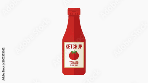 A vibrant ketchup bottle, the iconic condiment, ready to add a burst of flavor to any meal. Featuring a simple and clean design, ideal for culinary themes.