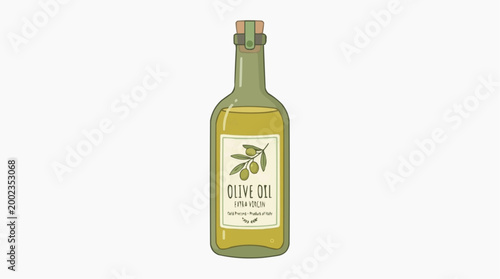 A beautifully rendered illustration of a bottle of olive oil, capturing the essence of a wholesome ingredient, perfect for culinary endeavors.
