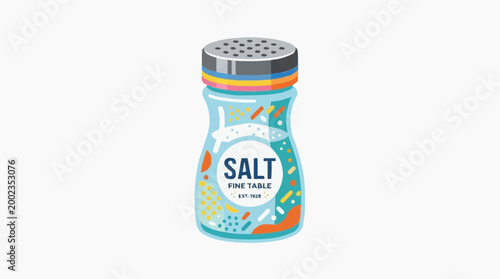 A photorealistic illustration of a salt shaker, a common household item. The image is rendered with a flat design, giving it a modern and clean look. 