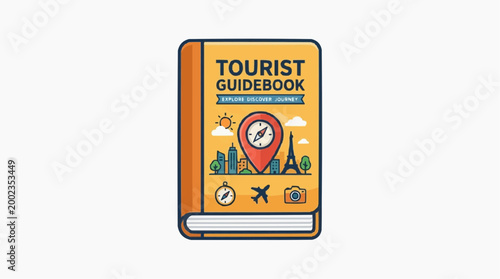 An illustrative representation of a tourist guidebook, adorned with vibrant elements. The cover showcasing the essence of exploration and discovery.