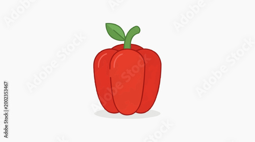 A vibrant cartoon of a red bell pepper, meticulously illustrated with clean lines and soft shadows, embodying freshness and the appeal of plant-based eating. 