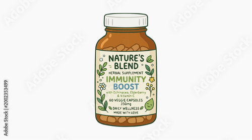A vibrant product shot of herbal supplement for boosting immunity, promoting a sense of health and well-being.