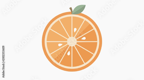A cross-section of a vibrant orange, expertly rendered in a modern, stylized, minimalistic design, evoking freshness and zest. 