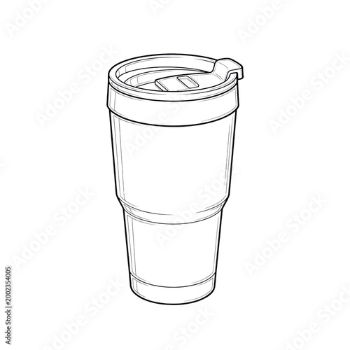 Sturdy, contemporary insulated travel tumbler with stainless steel body, lid, drinking spout, wide rim, centered on a transparent isolated background. Concept of sustainable drinkware technology
