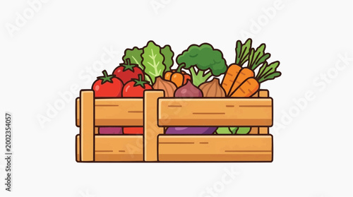 A wooden crate overflowing with a colorful assortment of fresh, vibrant vegetables, a celebration of natural produce and healthy eating.