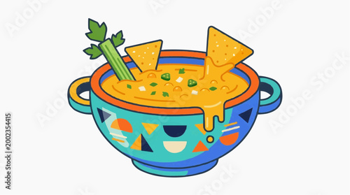 A vibrant illustration of a cheesy bowl of deliciousness, enticing the senses with its tempting flavors and inviting texture. 