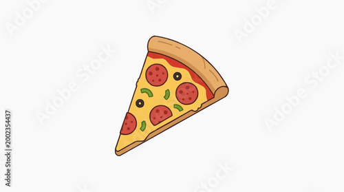 A mouthwatering slice of pizza with pepperoni, olives, and bell peppers. It's a culinary masterpiece that evokes cravings for comfort food.